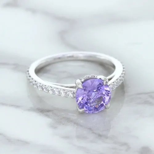 2.14ct EGL Certified Round Unheated Lavender Sapphire Ring with Diamonds in 18K White Gold