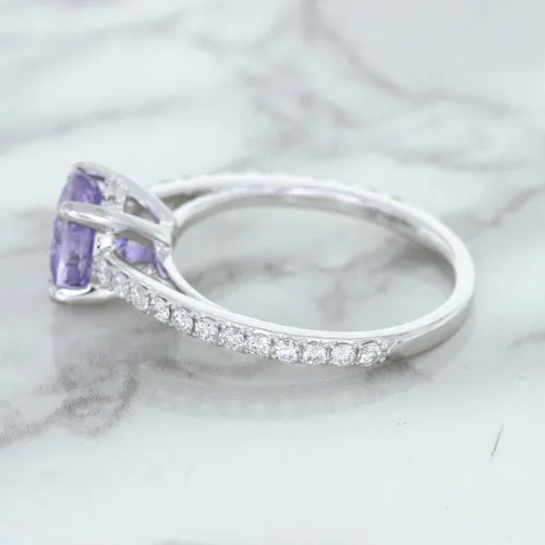 2.14ct EGL Certified Round Unheated Lavender Sapphire Ring with Diamonds in 18K White Gold