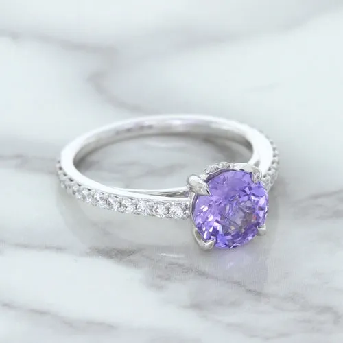 2.14ct EGL Certified Round Unheated Lavender Sapphire Ring with Diamonds in 18K White Gold