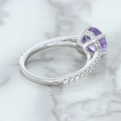 2.14ct EGL Certified Round Unheated Lavender Sapphire Ring with Diamonds in 18K White Gold
