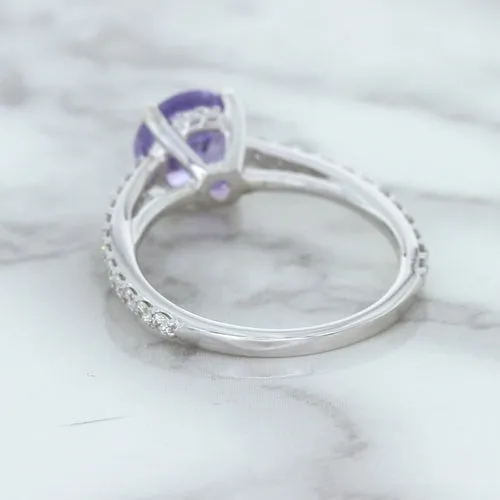 2.14ct EGL Certified Round Unheated Lavender Sapphire Ring with Diamonds in 18K White Gold