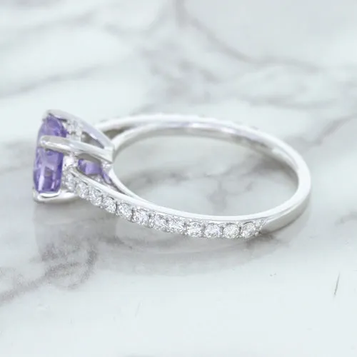 2.14ct EGL Certified Round Unheated Lavender Sapphire Ring with Diamonds in 18K White Gold