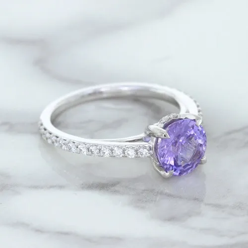 2.14ct EGL Certified Round Unheated Lavender Sapphire Ring with Diamonds in 18K White Gold