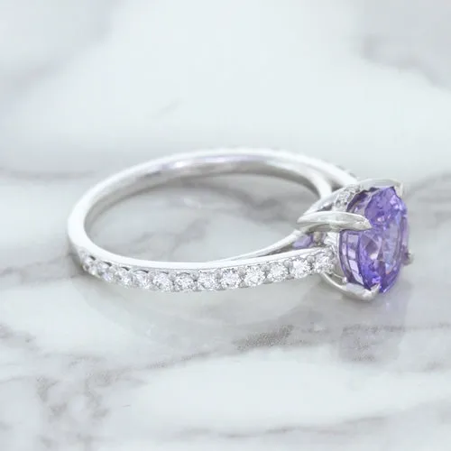 2.14ct EGL Certified Round Unheated Lavender Sapphire Ring with Diamonds in 18K White Gold
