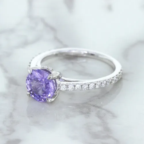 2.14ct EGL Certified Round Unheated Lavender Sapphire Ring with Diamonds in 18K White Gold