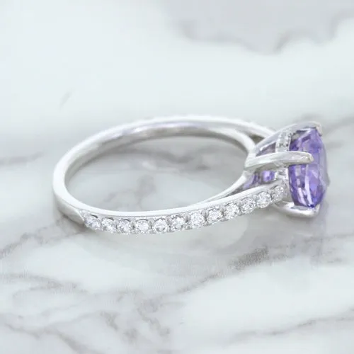 2.14ct EGL Certified Round Unheated Lavender Sapphire Ring with Diamonds in 18K White Gold