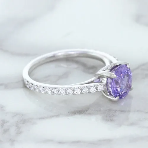 2.14ct EGL Certified Round Unheated Lavender Sapphire Ring with Diamonds in 18K White Gold