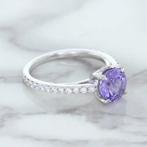 2.14ct EGL Certified Round Unheated Lavender Sapphire Ring with Diamonds in 18K White Gold