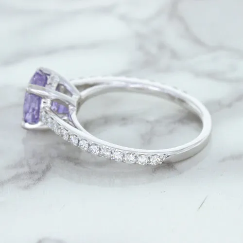 2.14ct EGL Certified Round Unheated Lavender Sapphire Ring with Diamonds in 18K White Gold