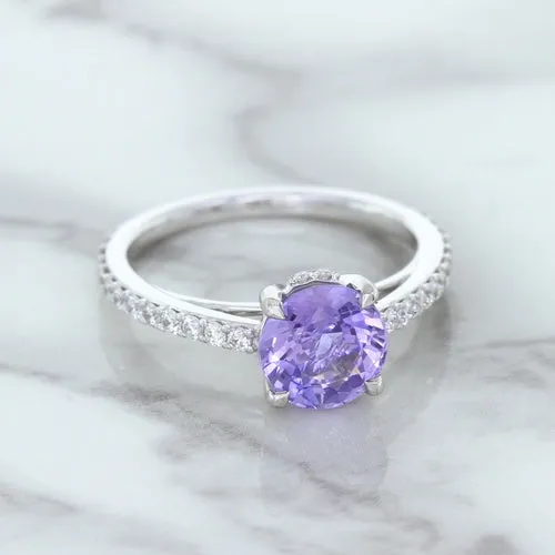 2.14ct EGL Certified Round Unheated Lavender Sapphire Ring with Diamonds in 18K White Gold