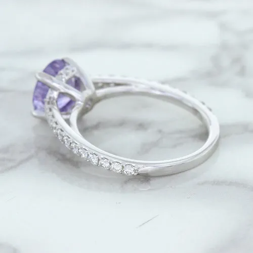 2.14ct EGL Certified Round Unheated Lavender Sapphire Ring with Diamonds in 18K White Gold