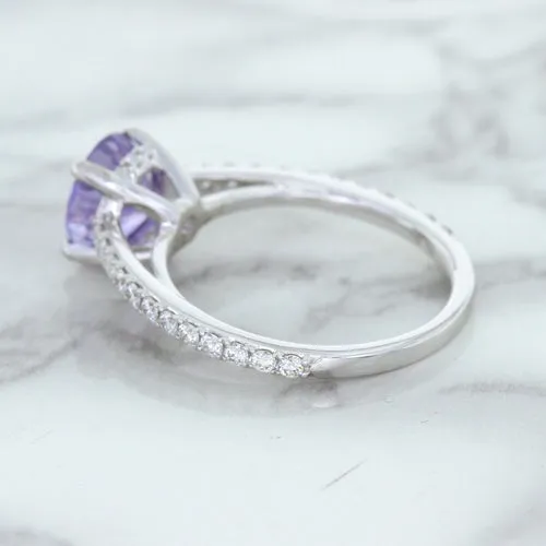 2.14ct EGL Certified Round Unheated Lavender Sapphire Ring with Diamonds in 18K White Gold