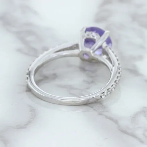 2.14ct EGL Certified Round Unheated Lavender Sapphire Ring with Diamonds in 18K White Gold