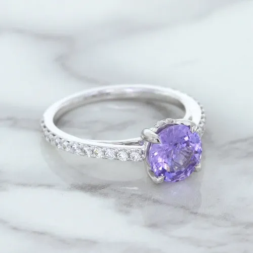 2.14ct EGL Certified Round Unheated Lavender Sapphire Ring with Diamonds in 18K White Gold