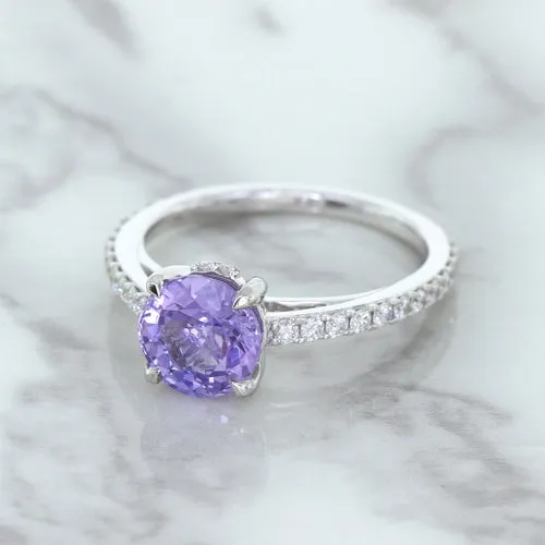 2.14ct EGL Certified Round Unheated Lavender Sapphire Ring with Diamonds in 18K White Gold