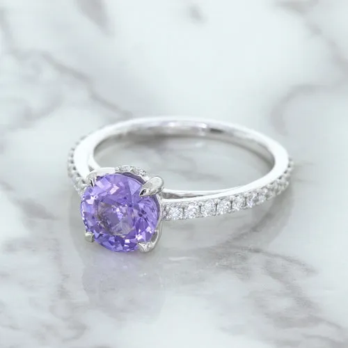 2.14ct EGL Certified Round Unheated Lavender Sapphire Ring with Diamonds in 18K White Gold