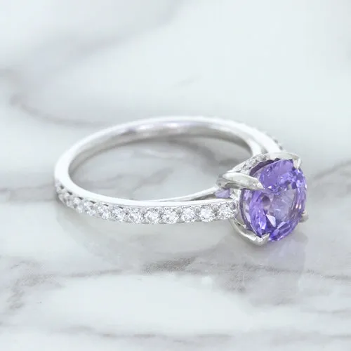 2.14ct EGL Certified Round Unheated Lavender Sapphire Ring with Diamonds in 18K White Gold