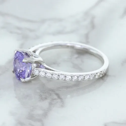 2.14ct EGL Certified Round Unheated Lavender Sapphire Ring with Diamonds in 18K White Gold