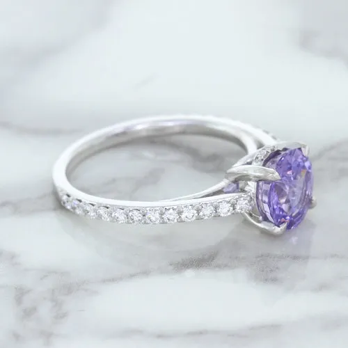 2.14ct EGL Certified Round Unheated Lavender Sapphire Ring with Diamonds in 18K White Gold