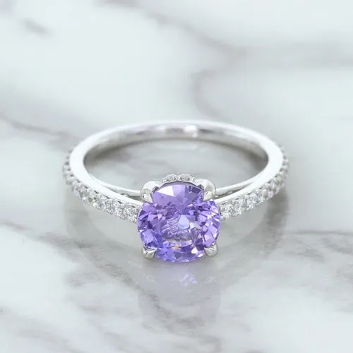 2.14ct EGL Certified Round Unheated Lavender Sapphire Ring with Diamonds in 18K White Gold