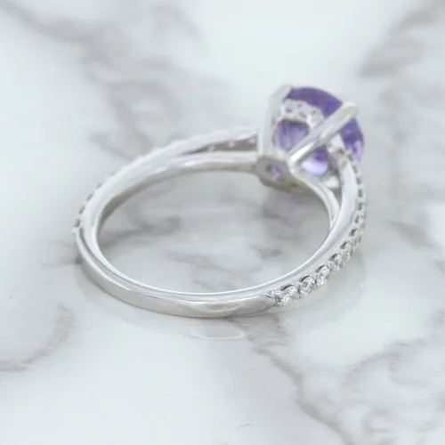 2.14ct EGL Certified Round Unheated Lavender Sapphire Ring with Diamonds in 18K White Gold