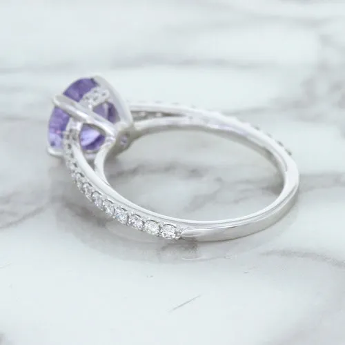 2.14ct EGL Certified Round Unheated Lavender Sapphire Ring with Diamonds in 18K White Gold