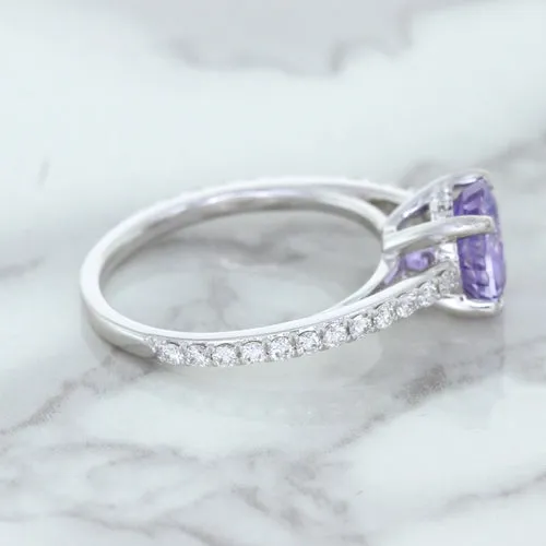 2.14ct EGL Certified Round Unheated Lavender Sapphire Ring with Diamonds in 18K White Gold