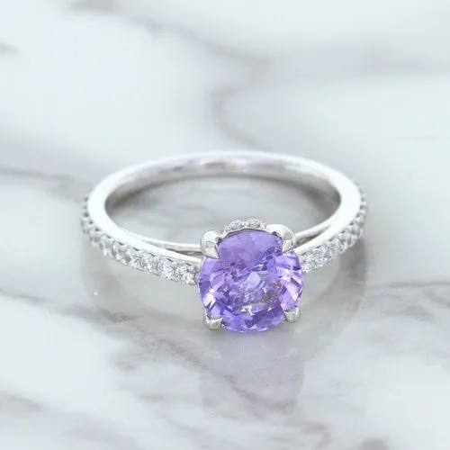 2.14ct EGL Certified Round Unheated Lavender Sapphire Ring with Diamonds in 18K White Gold