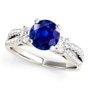 2.40 ct. Genuine Blue Sapphire Three Stone Ring
