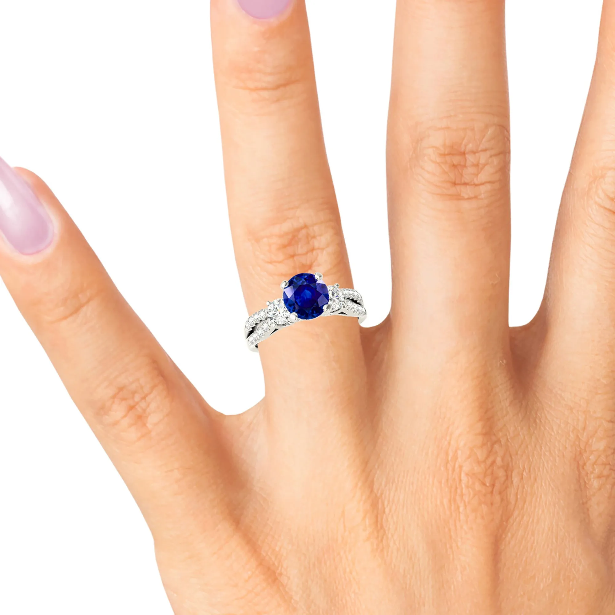 2.40 ct. Genuine Blue Sapphire Three Stone Ring