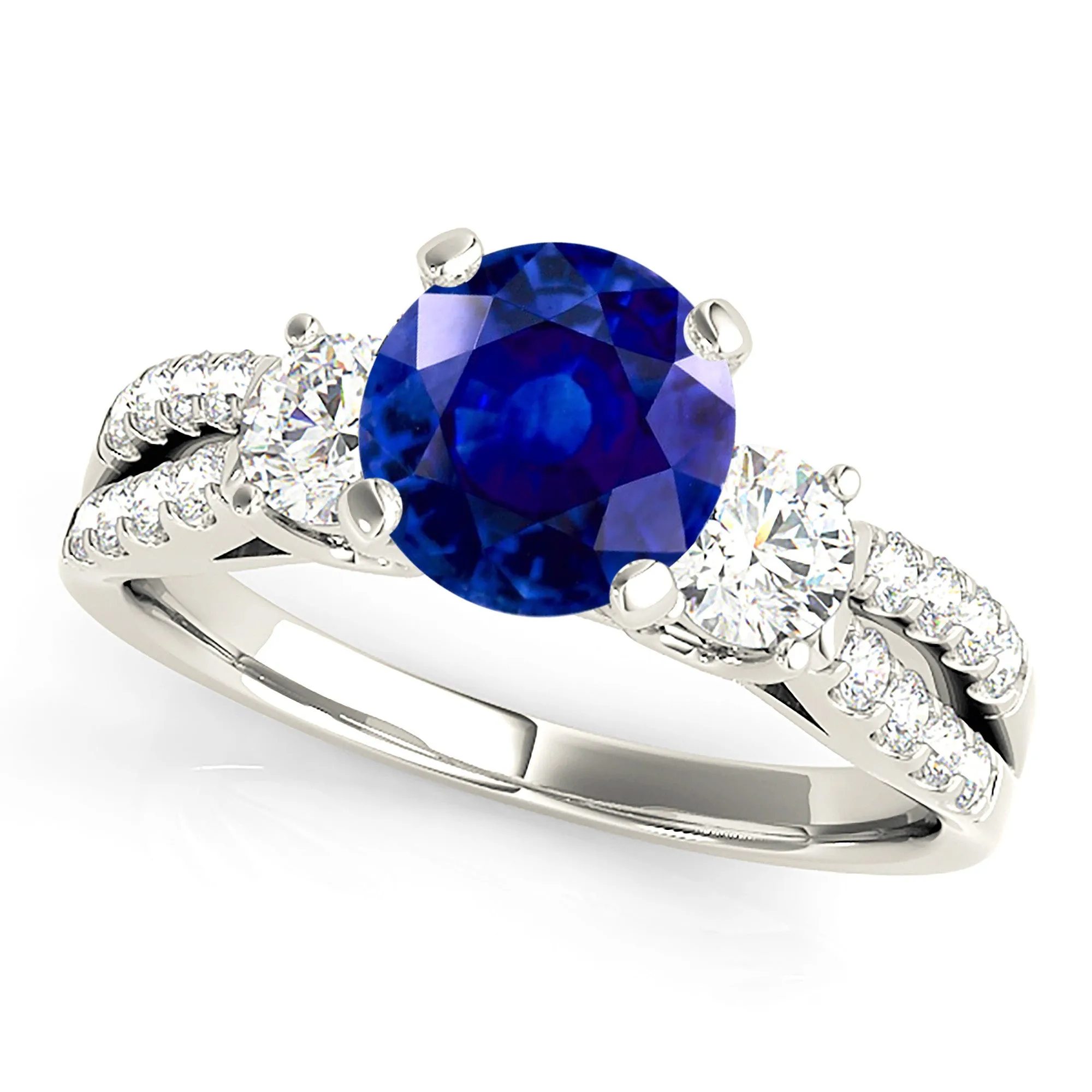 2.40 ct. Genuine Blue Sapphire Three Stone Ring