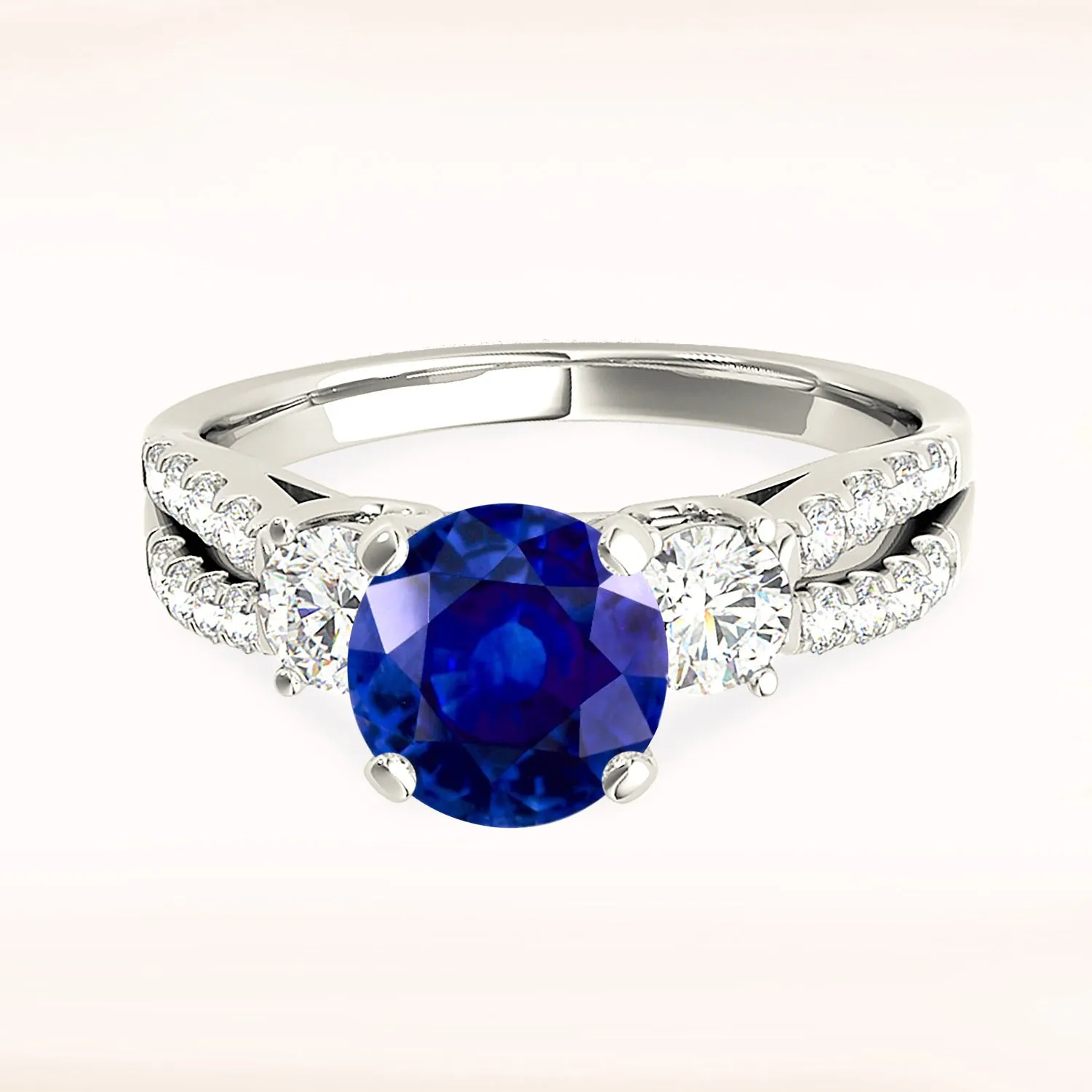 2.40 ct. Genuine Blue Sapphire Three Stone Ring