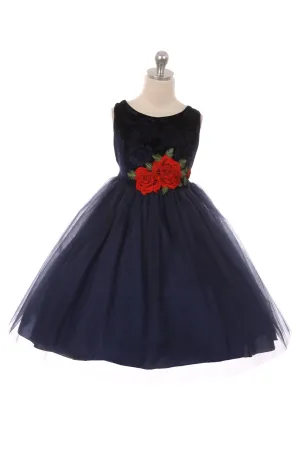 396  Velvet Rose Patch Girl Dress Plus Size Girl Dress