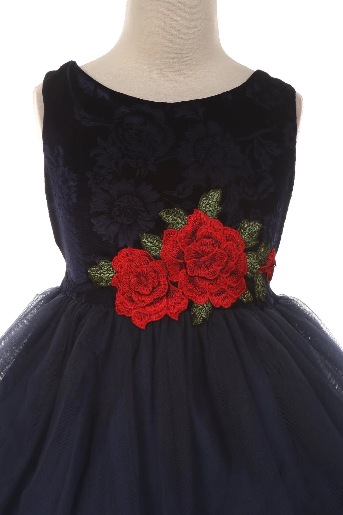396  Velvet Rose Patch Girl Dress Plus Size Girl Dress