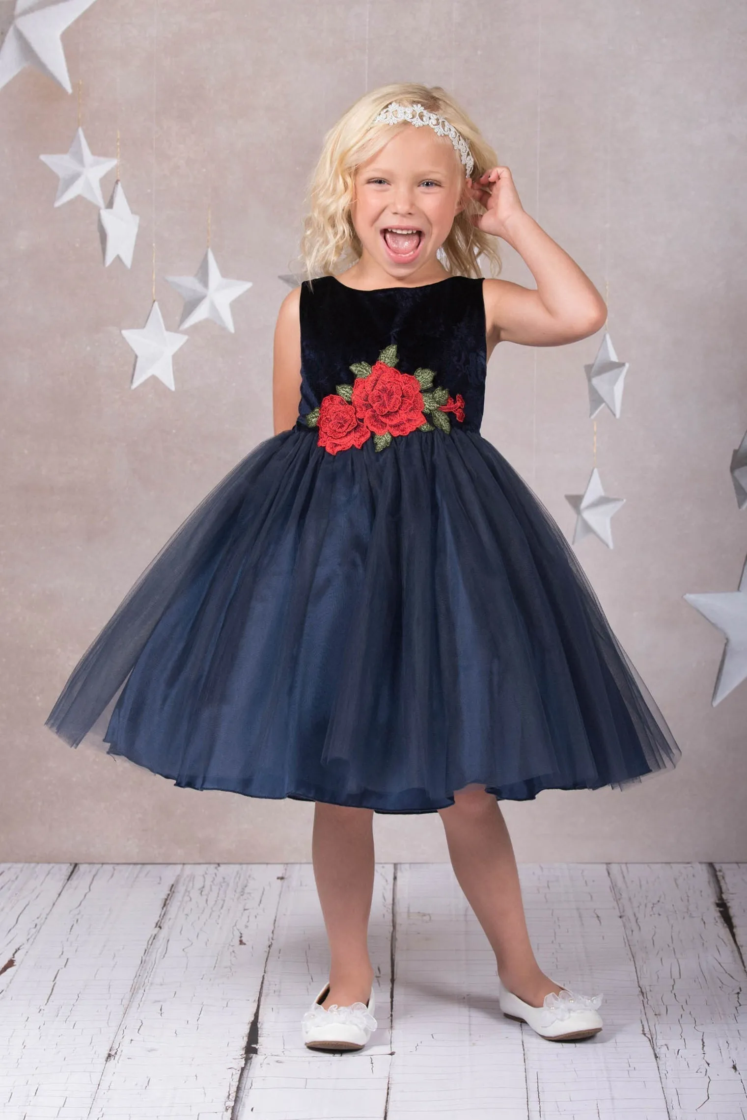 396  Velvet Rose Patch Girl Dress Plus Size Girl Dress
