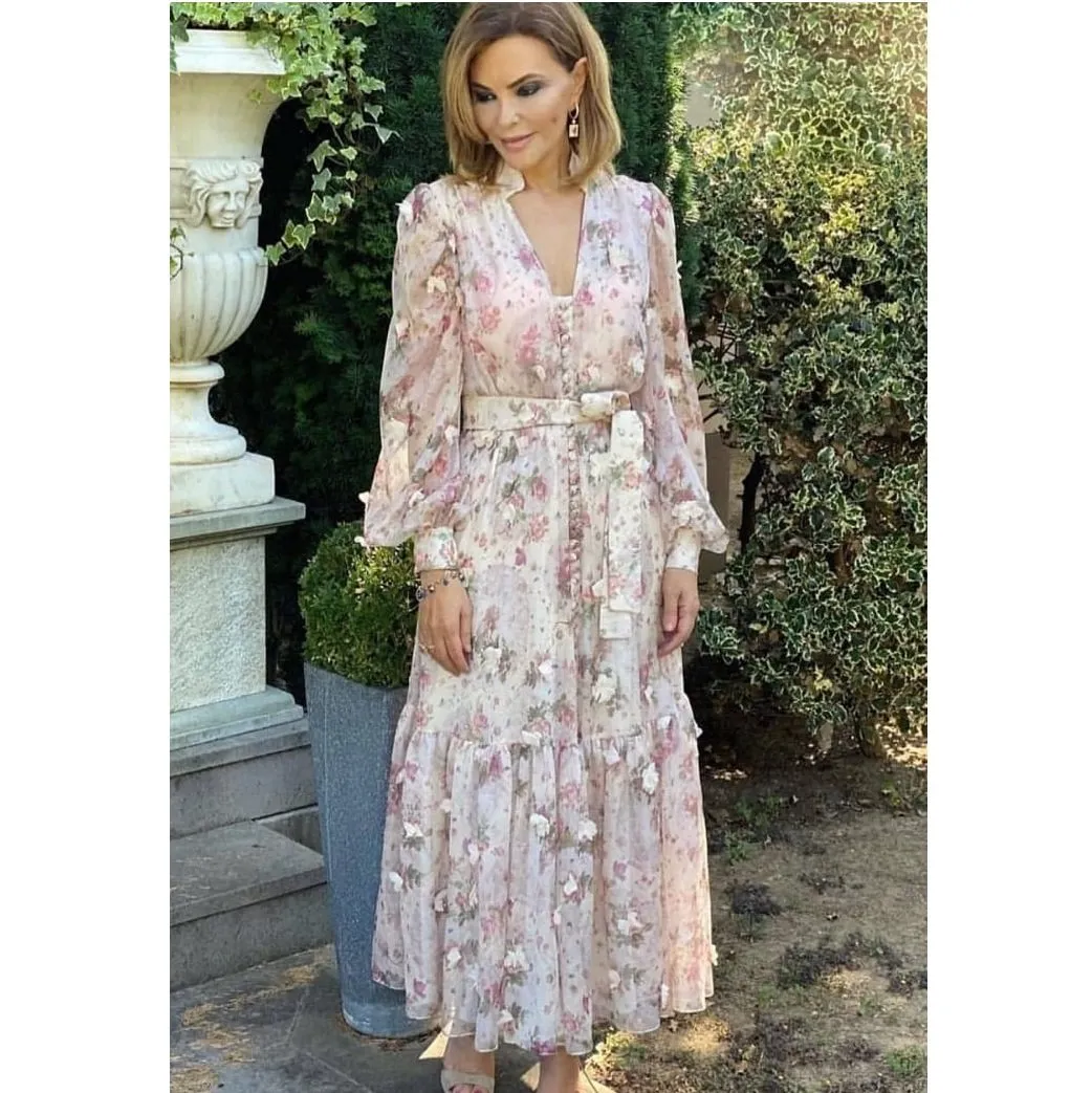 3D Chiffon Floral Decorated Woven Fabric