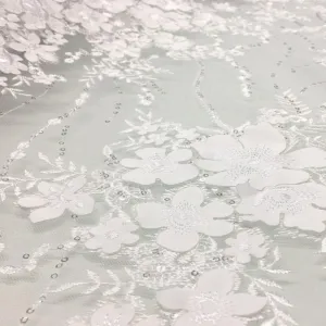 3D Flower Design Embroidered Fabric on Mesh Base