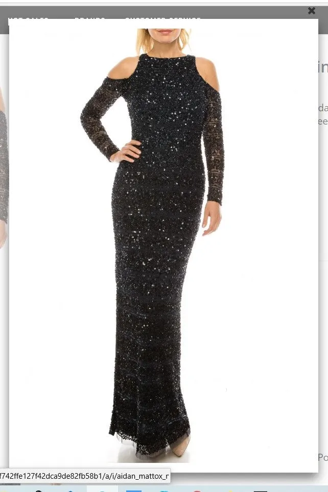 Aidan Mattox MD1E201685 Twilight Sequined Striped Cold-Shoulder Evening Dress