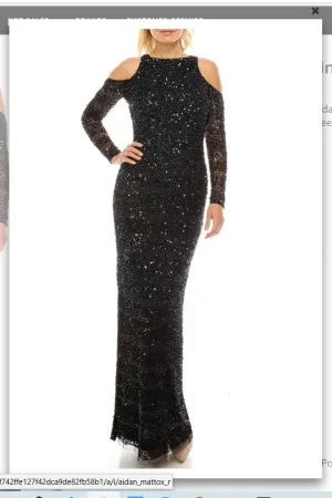 Aidan Mattox MD1E201685 Twilight Sequined Striped Cold-Shoulder Evening Dress