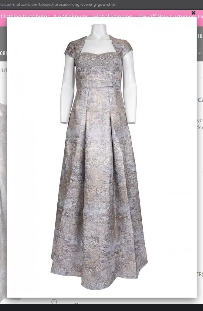 Aidan Mattox MD1E202411  Silver Beaded Brocade Long Evening Gown