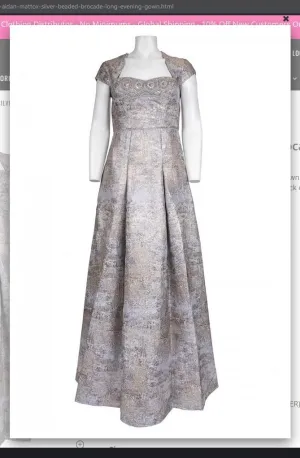 Aidan Mattox MD1E202411  Silver Beaded Brocade Long Evening Gown