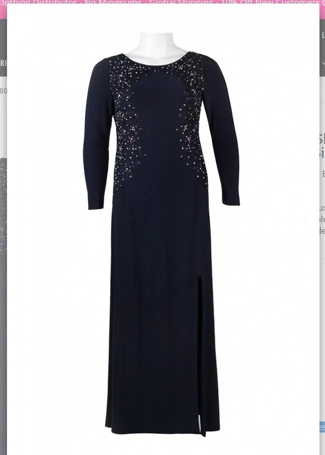 Alex Evening 4351303 Scoop Neck Long Sleeve Embellished