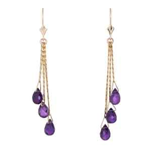 Amethyst Briolette Earrings Vintage 14k Yellow Gold Three Tier Drop Chain Link