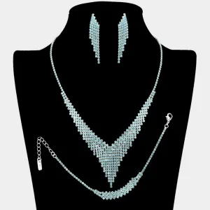 Aqua Rhinestone Fringe Prom Jewelry Set | Aqua Rhinestone Evening Jewelry |  655659