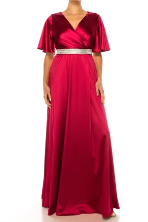 Aspeed Collection D721 Rhinestone Belt V-Neck Long Evening Dress