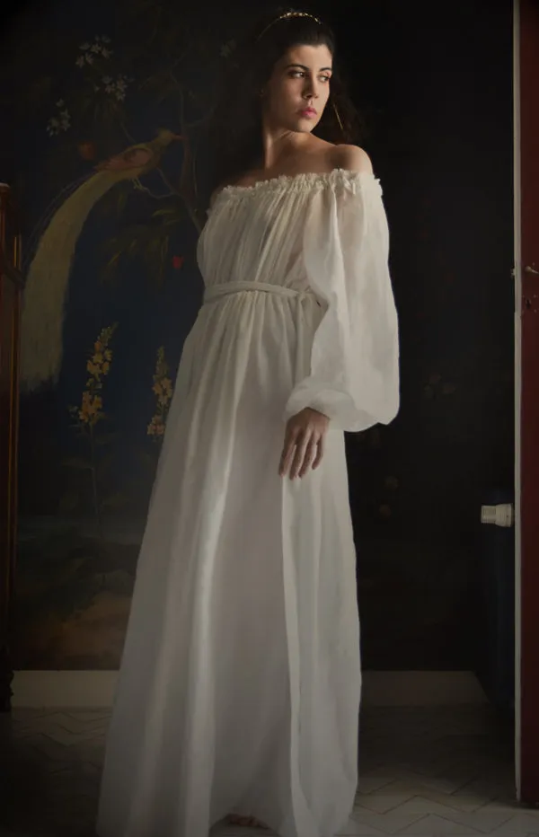 Athena Dress in Hand-Frayed Cotton/Silk Voile