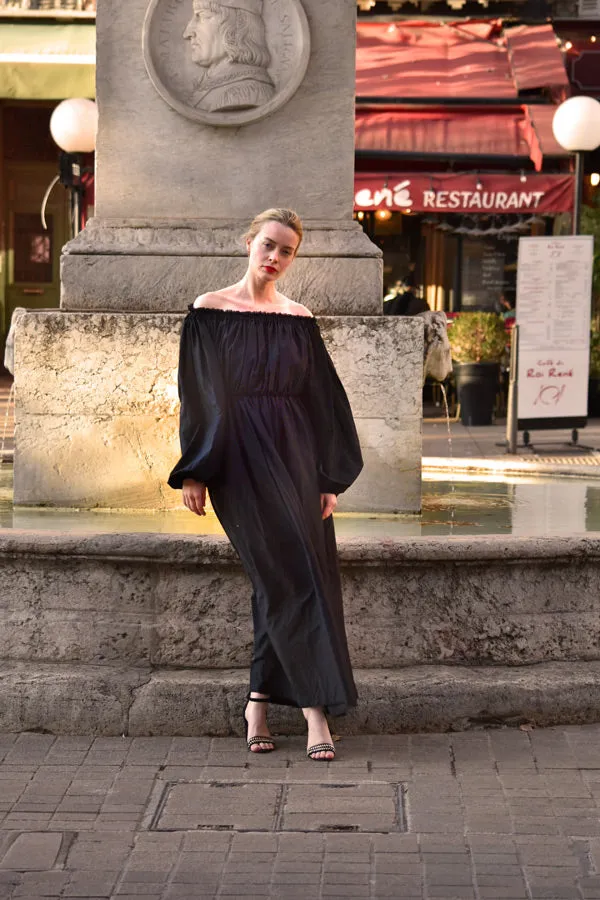 Athena Dress in Noir Silk Cotton Voile