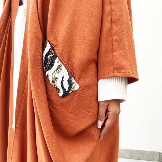 AW19 TERRACOTTA  LINEN DRAPE ABAYA