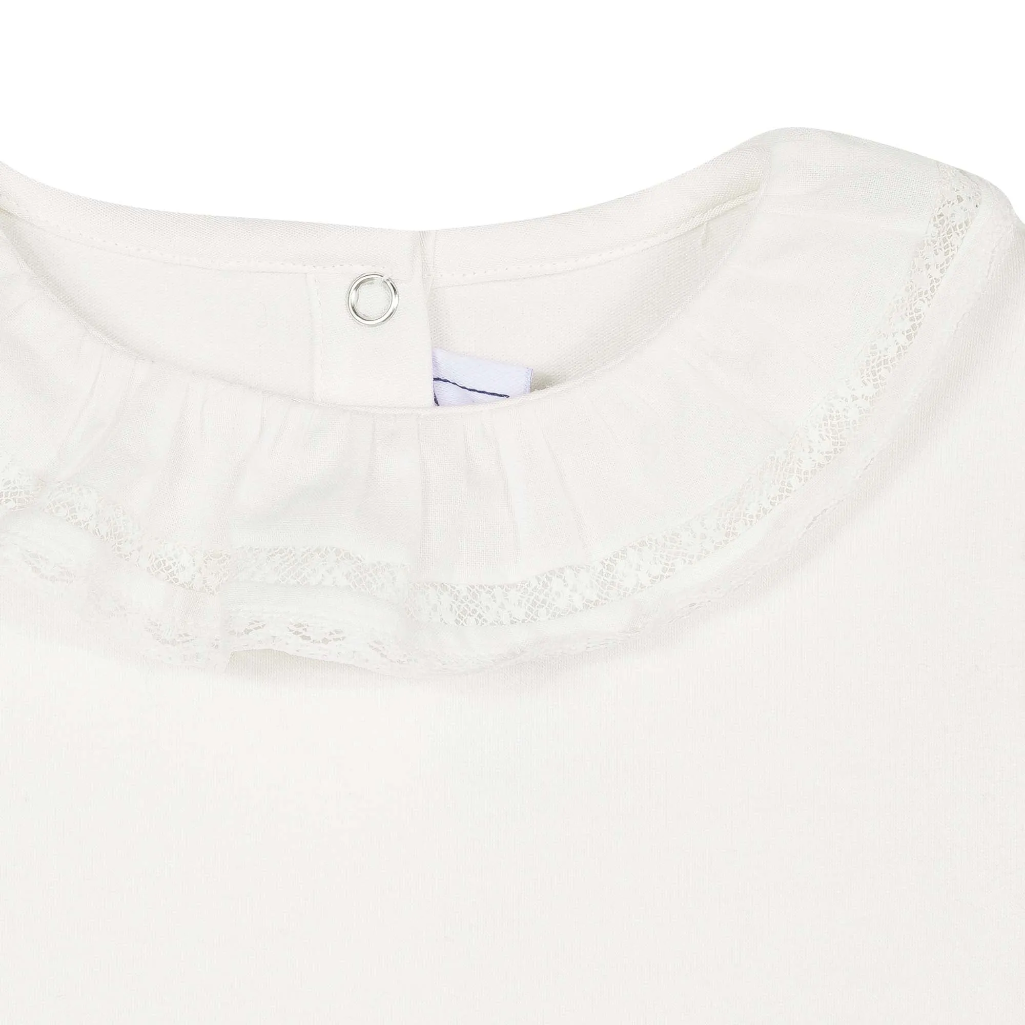Baby Girls Mother-of-Pearl Bodysuit with Ruffled Lace Collar