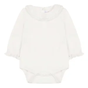 Baby Girls Mother-of-Pearl Bodysuit with Ruffled Lace Collar